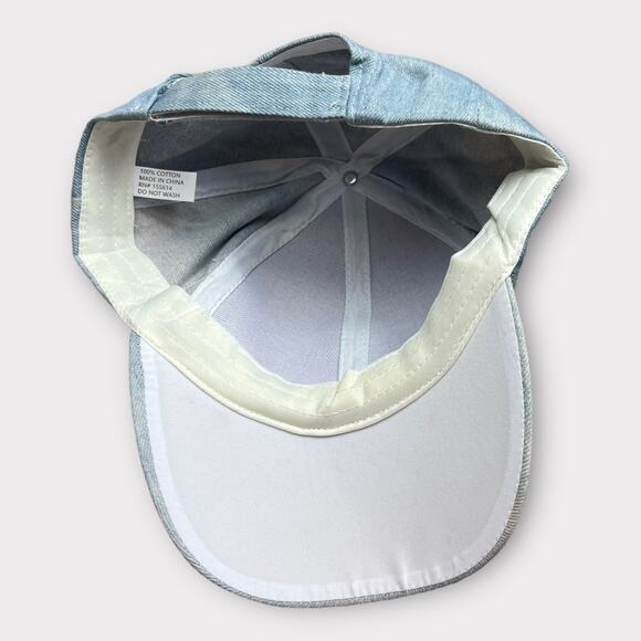 Baseball Denim Adjustable Cap | Double Rhinestone Hearts Design Blue/Silver - Picture 4 of 5